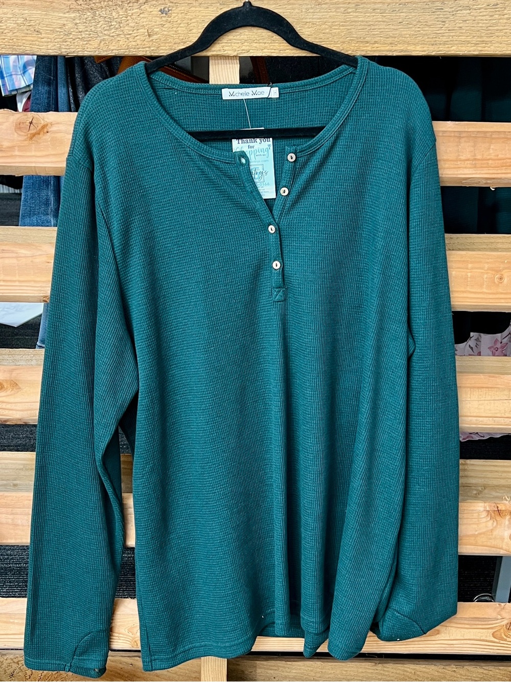 Michelle Mae Teal Waffle Henley Long-Sleeve Top